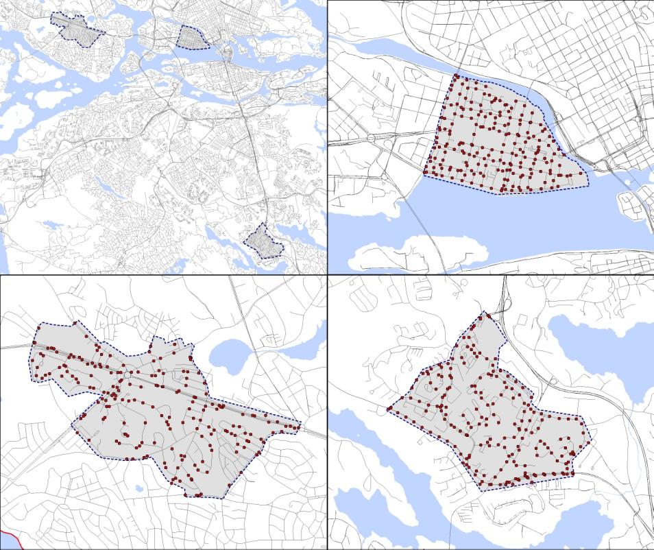 Stadsdelar: Genomsnittligt antal skräpföremål per 10 m 2 fördelat efter stadsdel och kategori Kategori Kungsholmen Bromma Farsta Fimp 3,30 D 2,45 E 3,18 D Papper 0,77 D 0,44 E 0,25 E Snus 0,59 D 0,20