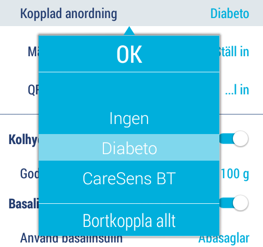 3.3.1.1 Minimiökning och enhet Tryck på värdet för Minimiökning och enhet för att definiera enheten för blodsockret. 1. Dra fingret uppåt eller neråt för att välja enheten.