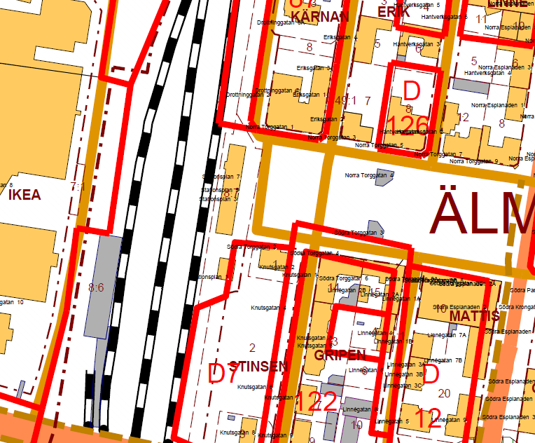 6(21) 2 Förutsättningar Utredningen avser en detaljplan för fastigheten Älmhult 8:4. Idag utgörs byggnaden av f.d. lokstallar och ny användning önskas vara planbokstav C (centrum).