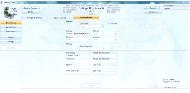 Before Game Game Officials! 1 2 3 4 1. Klicka på Game Officals fliken 2.