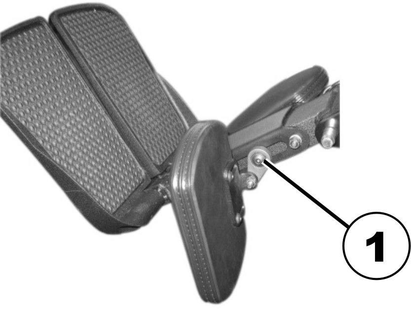 Invacare Ultra Low Maxx av Motion Concepts 1. Håll fast benstödet. 2. Dra i spaken (1). 3. För benstödet till önskat läge. 4.9.3 Ställa in längden på benstödet 3/16 (4 mm) insexnyckel 1.