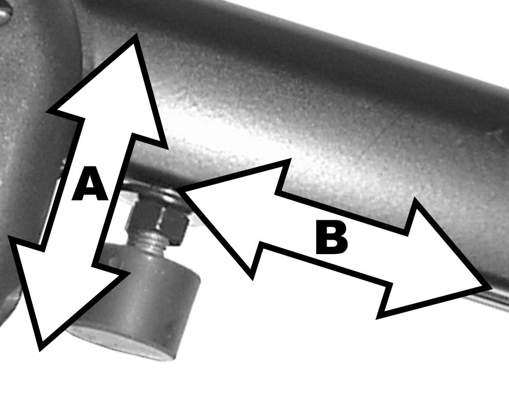 Inställningar 3. 1. 2. Benstödens ändposition bestäms av en gummibuffert (1). 4. Ställ in önskad vinkel.
