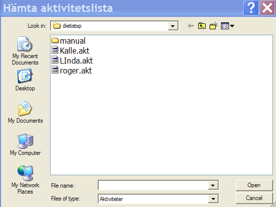 2 Skulle programmet LÅSA SIG (du kan ej skriva in tiden eller ta bort aktiviteter). Gör då på följande sätt för att starta upp aktivitets delen igen- se nedan (!