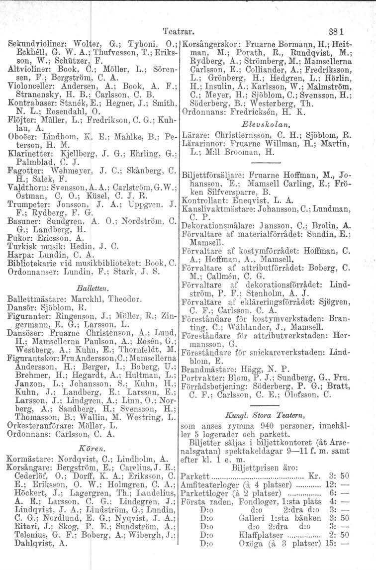 I 'l'eatrar, -, 381 Sekt~nd!ioliner: wolf er, G.; Ty~~~i,.0.; Eckhell, G. W. A., Thufvesson, 1., Enks- Korsångers~or: ~ruarne Bormann, ~.; Heit: man, M., Porath, R., Rundqvist, M., son, W.