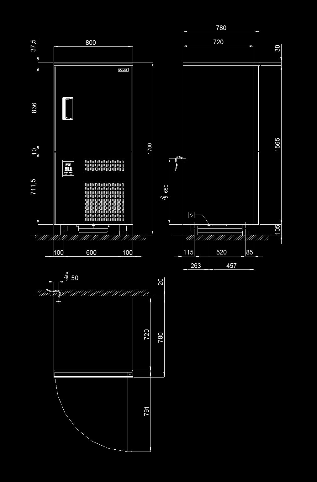 Modell BCB/10 Yttre mått cm 80 x 78 x 170h Vikt kg 145 Kantin/plåtar GN No.