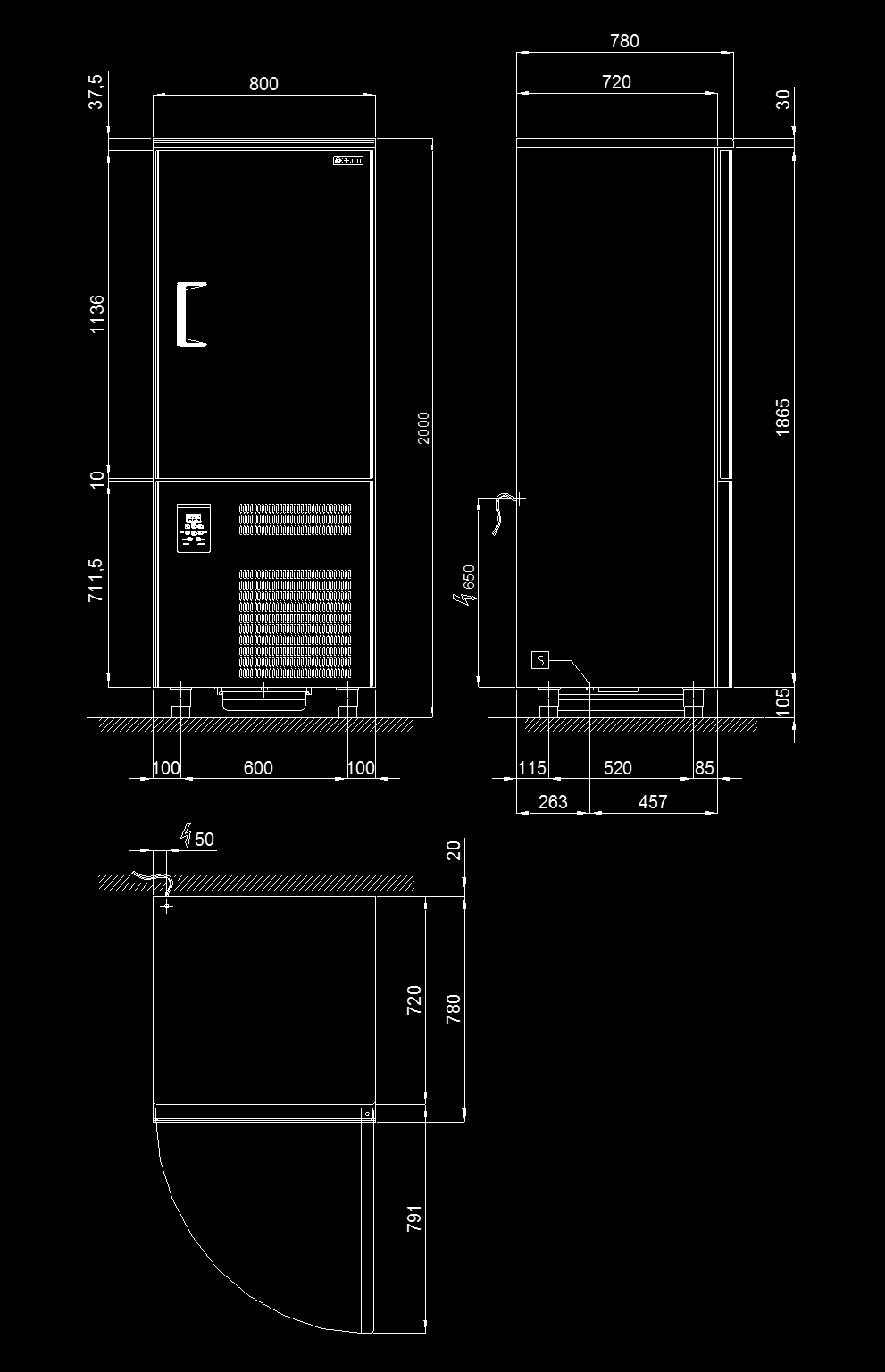 Modell BCB/15 Yttre mått cm 80 x 78 x 200h Vikt kg 175 Kantin/plåtar GN No.