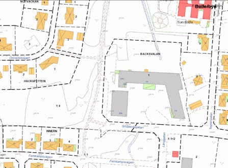Den andra allmänna kommunala lekplatsen ligger mitt i femkampsområdet och har en relativt bra placering, men attraherar troligen endast de närboende då den är lite instängd i villaområdet.