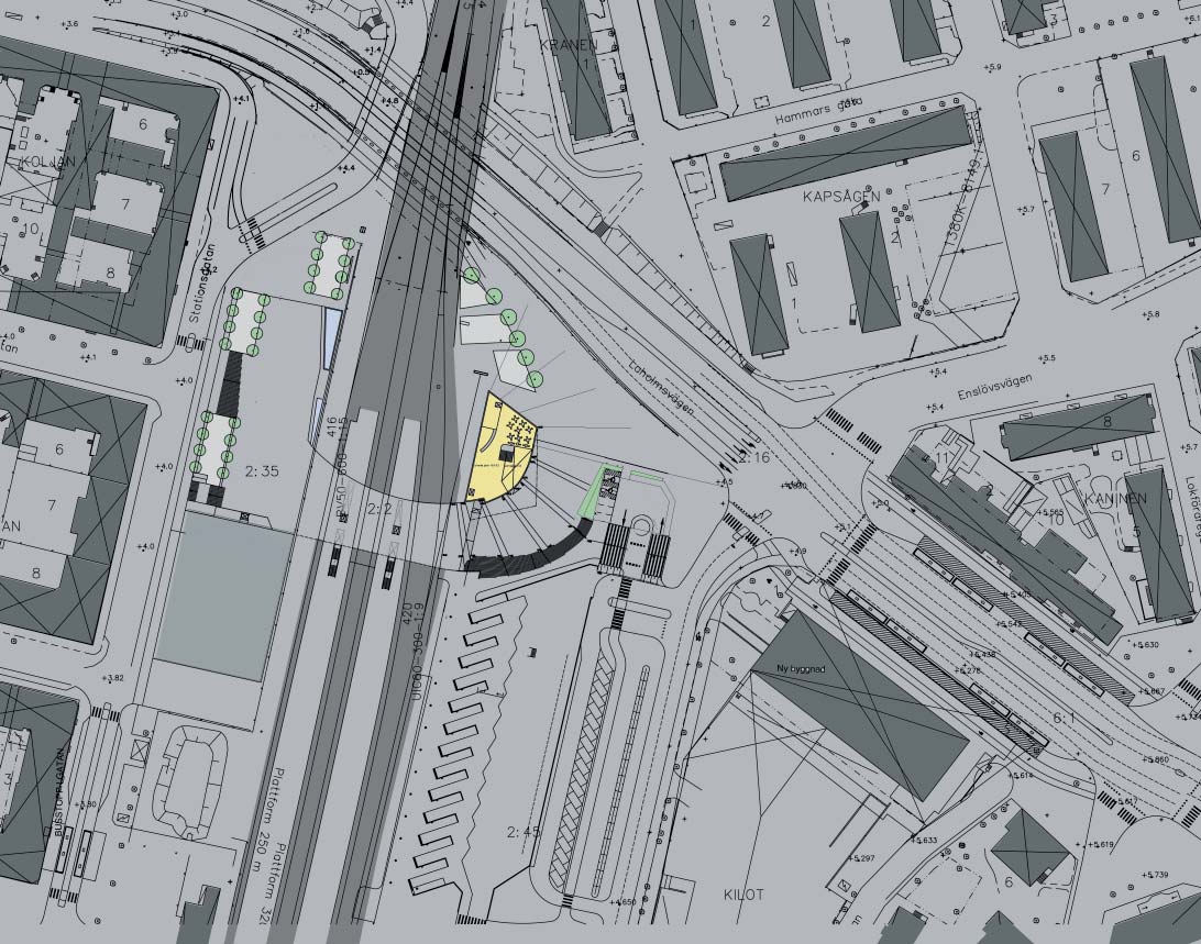 resecentrumbyggnad tunnel till plattformarna angöring regionbussterminalen stadsbusshållplatser B1 kv Kilot Resecentrum som en del av staden En ny byggnad i kvarteret Kilot kan placeras längre