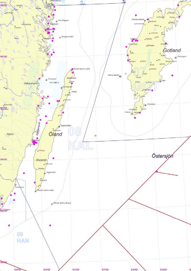 Kalmarsunds SAR område Karta 8: Kalmarsunds SAR område med markerade