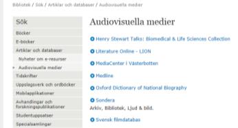 Audiovisuella medier Söka svenska artiklar - Artikelsök Klicka på Sök-fliken Artikelsök har snabblänk (grön ruta) Innehåller bl a information om populärvetenskapliga artiklar svenska.