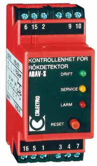 ABAV-S KONTROLLENHET för rökdetektorer med eller utan servicelarm FUNKTION Kontrollenheten är konstruerad för att uppfylla de krav som ställs för att ge ett tillförlitligt brandskydd tillsammans med