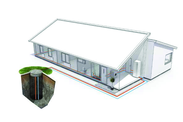 Installationsprincip Alt. 1 Alt. 2 Alt. 3 1. Berg Värmepumpen hämtar upp en del av bergets lagrade solenergi via en kollektor i ett borrat hål i berget. 2. Mark Värmepumpen hämtar upp en del av markens lagrade solenergi via den nergrävda markkollektorn.