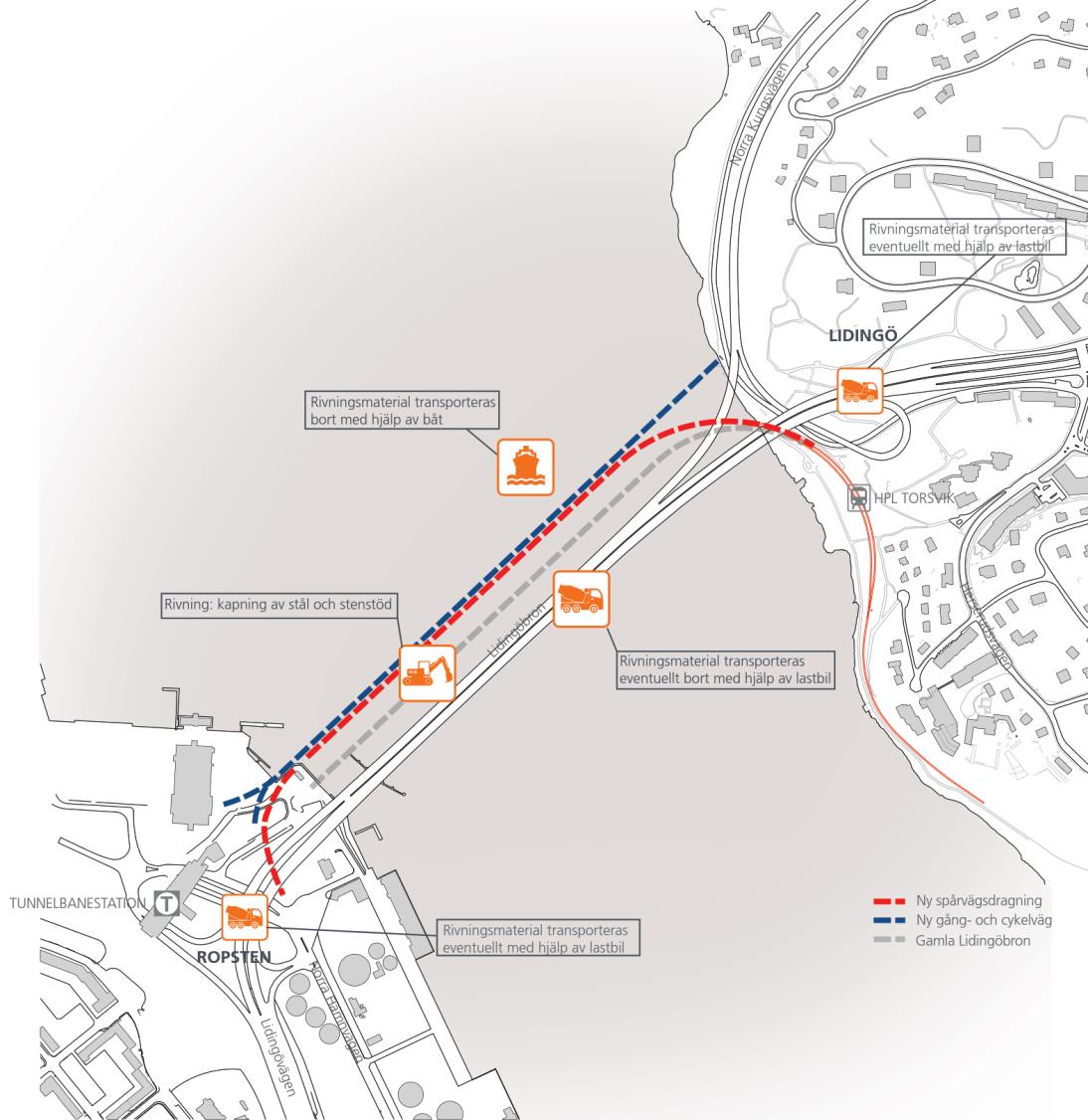 116 Buller Vid rivning av Gamla Lidingöbron kommer buller framförallt att uppstå vid kapning och skärning samt om krossning kommer att utföras inom arbetsområdet.