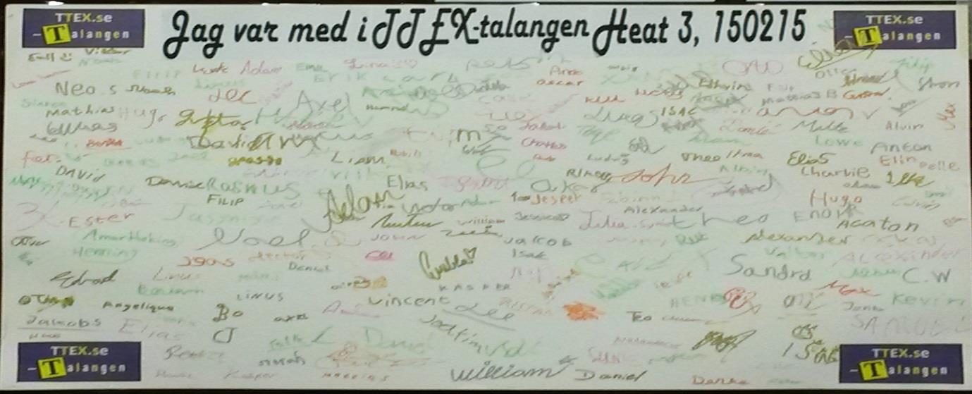 TTEX-TALANGEN genomförde 3 stycken kvalificeringsheat och ett slutspel. Samtliga deltagare i heaten har fått medalj.