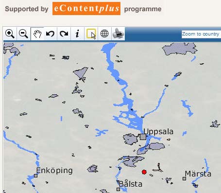 Spara funktion finns. Det är lätt att ställa in varje skikts transparens. En symbol visar om geodatatjänsten inte fungerar, om skiktet är online eller släckt.