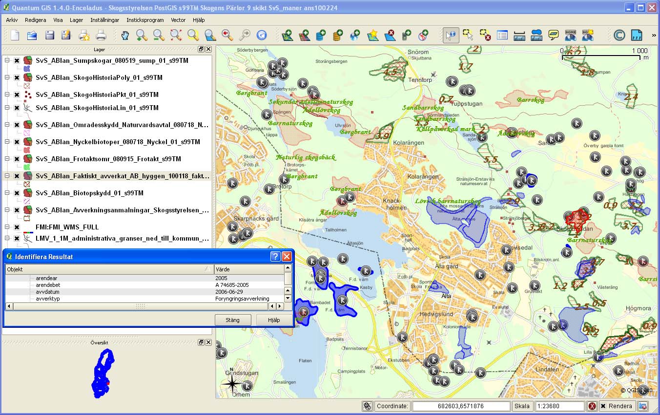 QGIS Översiktskarta - Attributinformation QGIS En nyckelfunktion i ett komplett FOSS4G Lever ett eget liv De attributvärden som