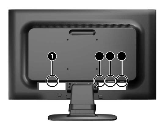 Komponenter på baksidan Bild 2-2 Komponenter på baksidan Komponent Funktion 1 Strömkontakt (AC) Ansluter strömsladden till bildskärmen.