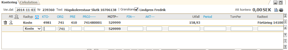 Om du istället vill söka fram en cirkulationsmall anges koden för mallen och därefter klickar du på knappen Mall och cirkulationsmallen söks in i cirkulationsfliken.