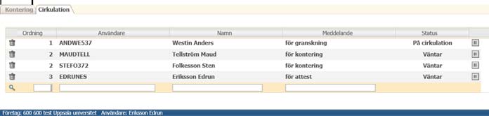 Ref.kod/Cmall/Inkorg Referenskod = den kod som lämnas till leverantören Cirkulationsmall (cmall) = den kod som anger hur en faktura/omföring ska cirkuleras i det elektroniska flödet.