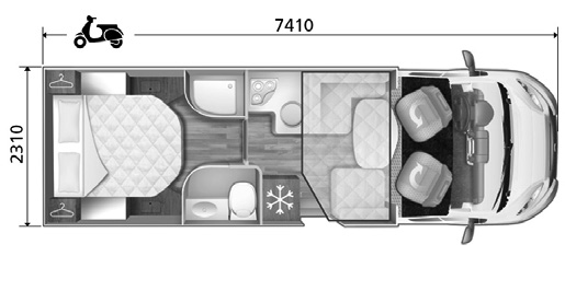 XT = Fällsäng över dinette P = Fasta väggskåp över dinette Inga bokstäver = alkov Sinfonia 65 XT 66 XT 66 P 85 XT 85 98 XT Chassi Fiat Ducato 2.