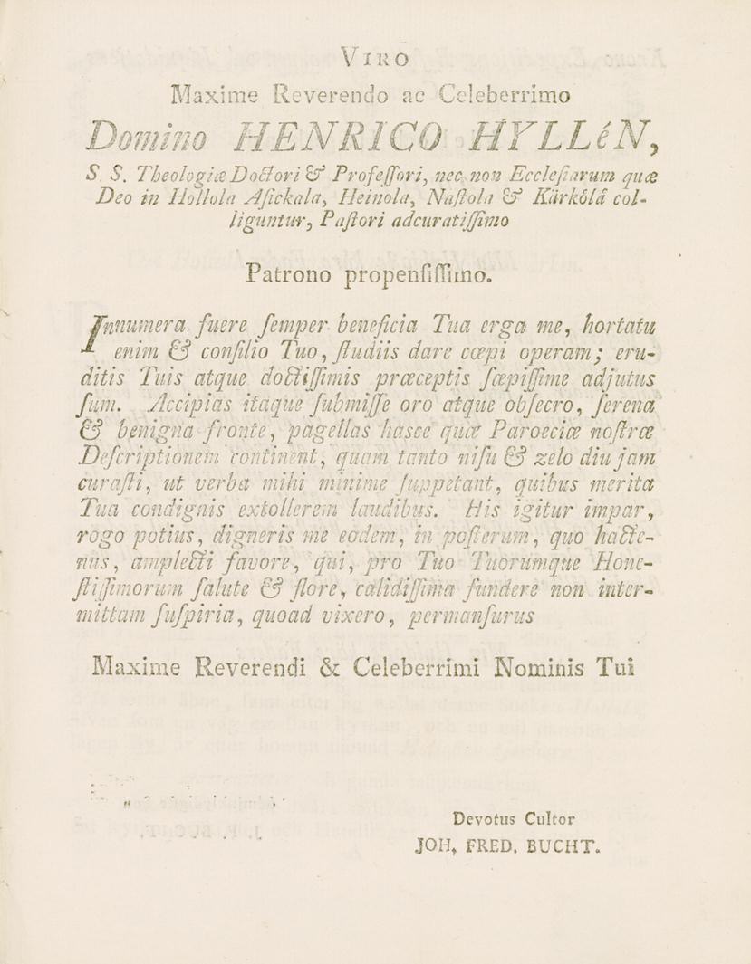 VI K O Maxime Reverendo ac Celeberrimo Domim HENRICO HYLLéN, S.