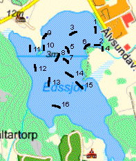 3.1.2 Fångstdata Edsjön provfiskades under två nätter med start 080812 med totalt 16 bottensatta nät. Näten placerades på varierande djup på slumpmässigt valda lokaler.