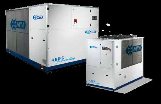 ARIES freecooling Luftkylda vätskekylare med integrerat system för frikyla, med hermetiska scrollkompressorer. Kyleffekt 51-177 kw.