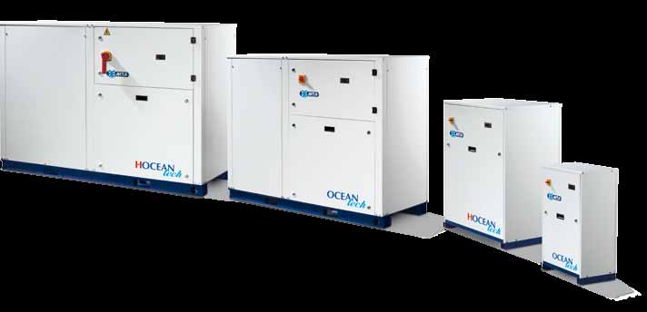 OCEAN tech Vätskekylda vätskekylare, värmepumpar och kondensorlösa versioner med rotations eller hermetiska scrollkompressorer. Kyleffekt 4,50-200 kw, Värmeeffekt 5,02-216 kw.