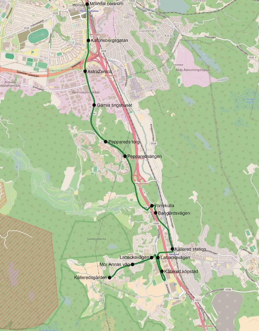 2.1 Linje 755, Mölndal Kållered Linje 755 startar vid Mölndal centrum och går via Peppareds torg till Kållered station och Kållered köpstad.