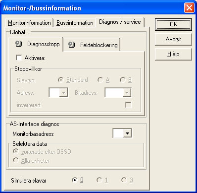 Första steg 3.1 Programstart På fliken Diagnos / Service kan du välja övergripande inställningar för diagnosstopp och feldeblockering samt konfigurera diagnos via AS-Interface buss.