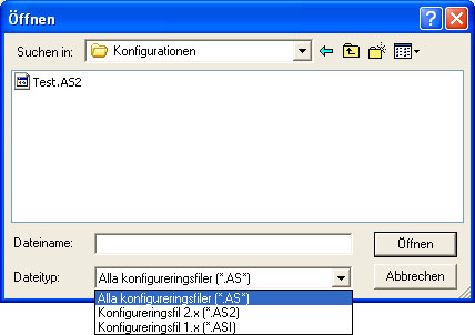 Första steg 3.1 Programstart Alternativ Öppna konfigurering Med alternativet Öppna konfigurering kan du öppna konfigureringsfiler (*.
