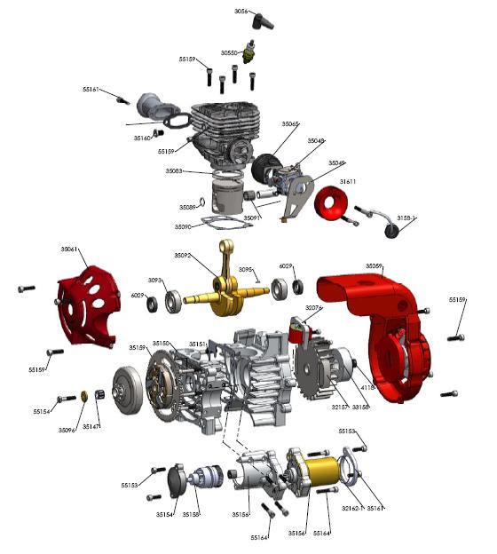 Sprängskiss motor Sida 11/30 Sprängskissen är endast till för att illustrera vilka delar som ingår i