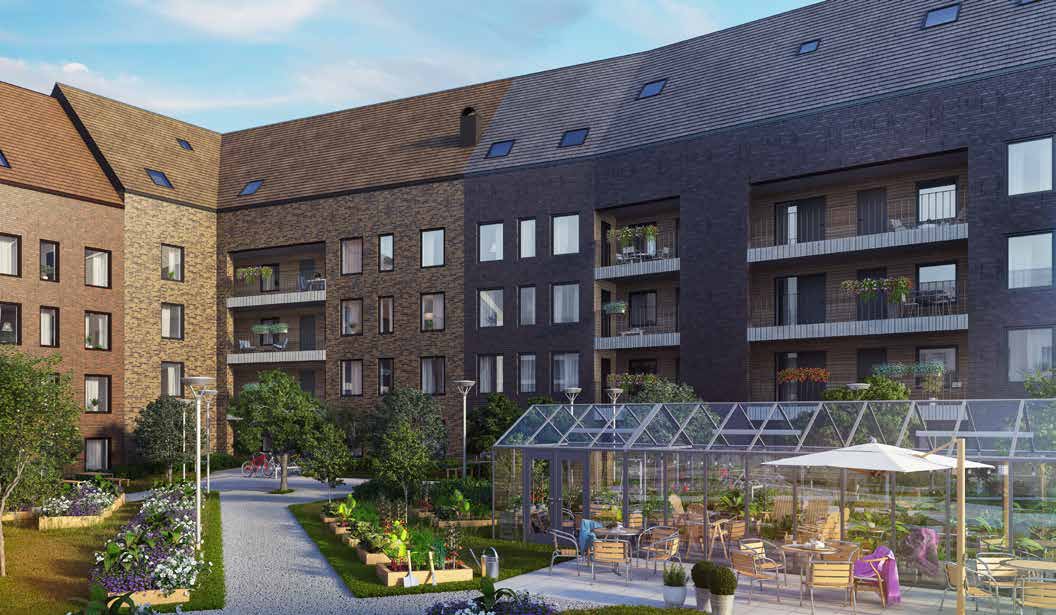 Etapp 1 Söderleden Hönsgård Odlingslådor Växthus Etapp 2 Utegym Boule Hus 5 Hus 6 Hus 7 Hus 8 Södra Järnvägsgatan 23/37 Ett gott liv på Växjös skönaste innergård Helgasjön Hovshaga Danneborg Lugnet