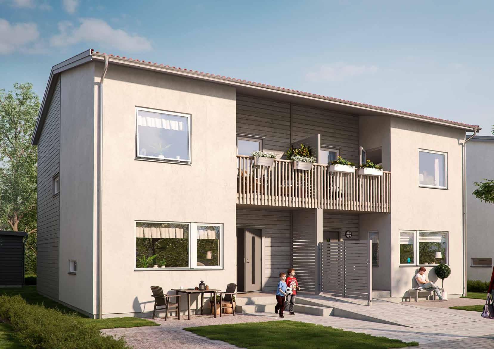 STILIT OCH TÅLIT Exteriören och utemiljön är minst lika viktig som insidan, tror vi. Det ska kännas bra att komma hemgående längs gatan. Dessutom ska det kännas att huset är välbyggt.