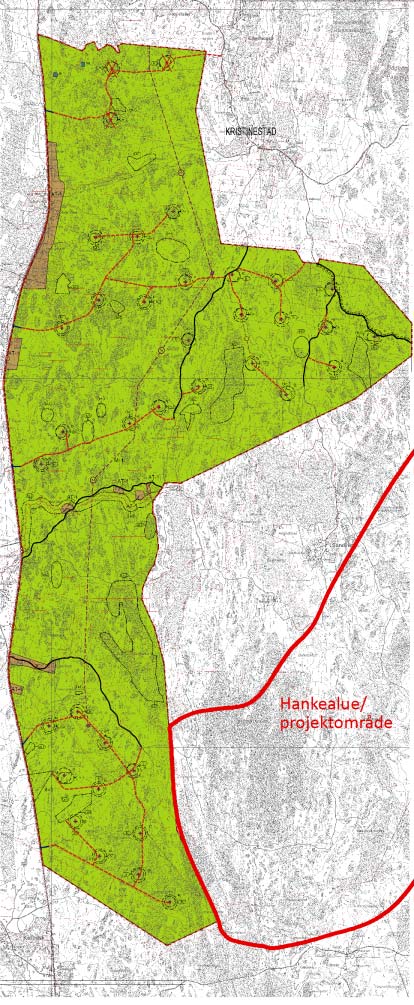 FCG DESIGN OCH PLANERING AB Mikonkeidas vindkraftspark 197 Bild 11.11. Delgeneralplan för Ömossa vindkraftspark (Kristinestad 2012). Projektområdet har ritats in på plankartan.