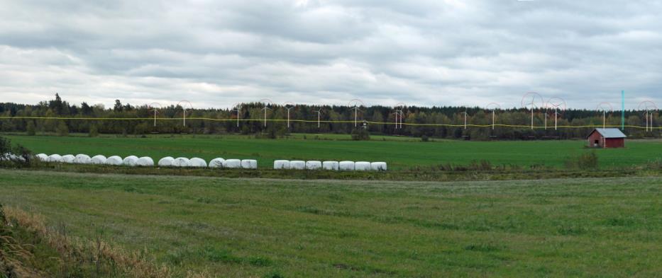 FCG DESIGN OCH PLANERING AB Mikonkeidas vindkraftspark 228 mellan kraftverken i sitt nuvarande tillstånd.