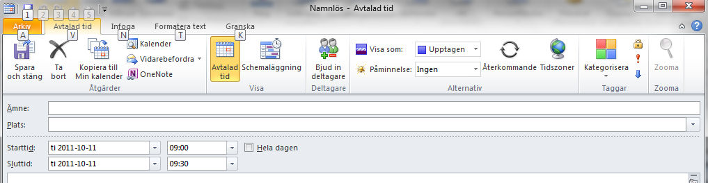 2.1.5 Återkommande avtalad tid När du gör en kalenderbokning (2.1.4) har du möjlighet att lägga denna som regelbundet återkommande. I en mötesbokning trycker du på knappen Återkommande.