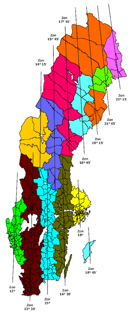Styrgruppen 45 (85) Figur 19. Rekommenderade lokala SWEREF-zoner för kommuner. Benämning på plankoordinater görs enligt Fel!