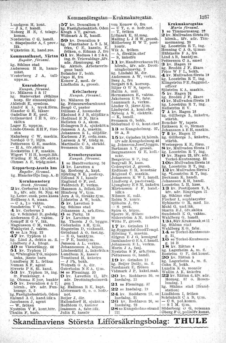 L undgren H, kont. - J A, f. hand!. )Ioberg.H E, f. telegr.. komm. Nordström C G, hand!. v'i~~apejflohr A, f.l(rov.- '\Vijkströin E, hand.res. Kemmunalhuset,.Värtan EJtgetbr.!örsaml.