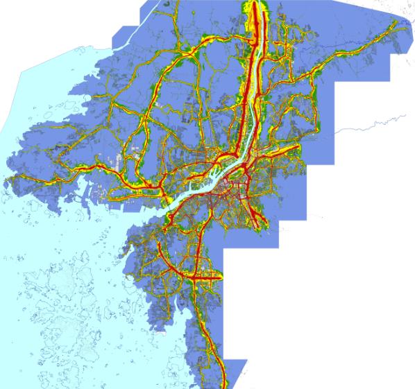 Buller Som underlag för studien används data från den bullerkartläggning som utförts på miljöförvaltningen Göteborgs stad 2015, se figur 2.