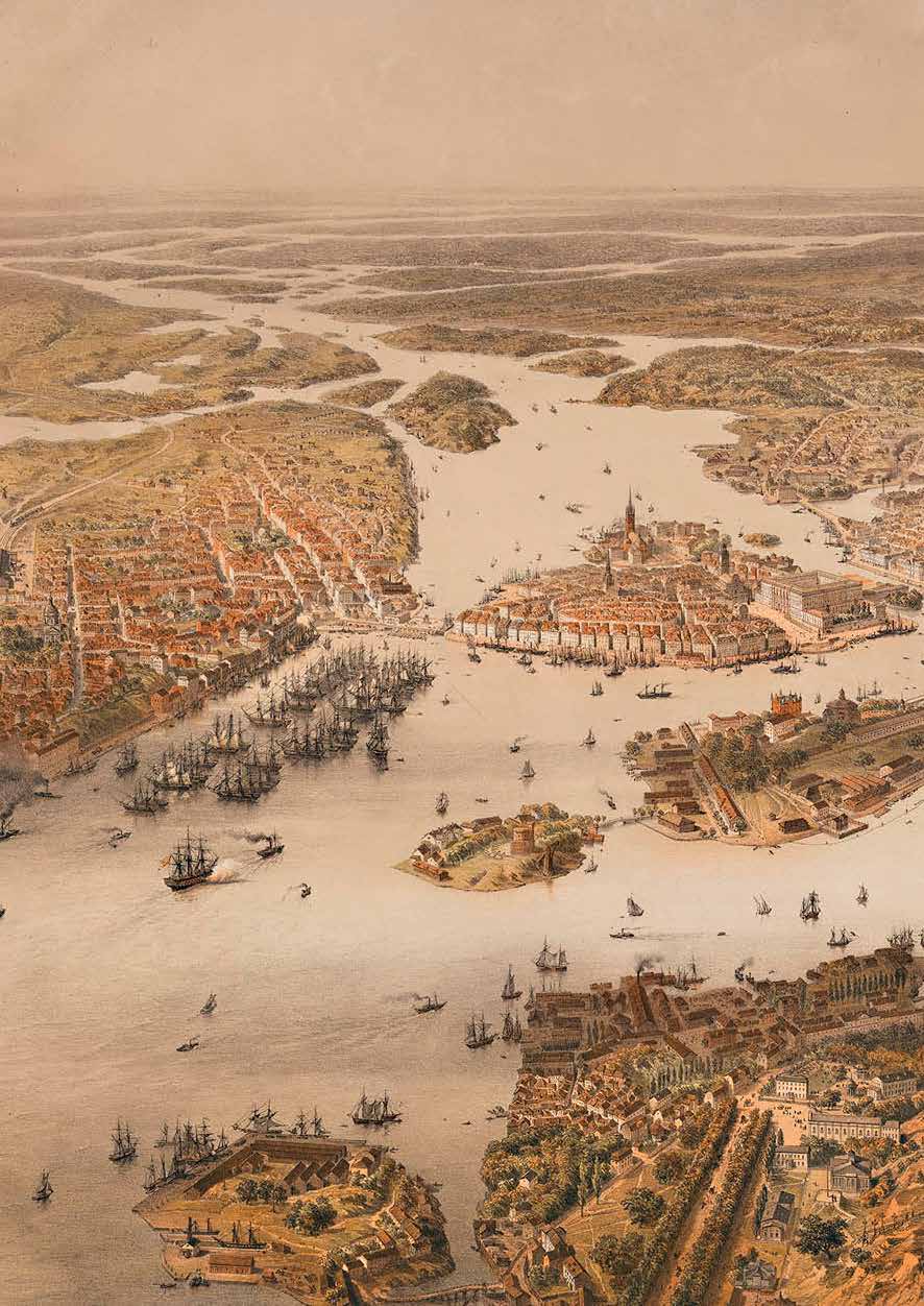 34 Carl Johan Billmarks Stockholmspanorama från 1868 visar hur mycket staden har utvecklats under de senaste etthundrafemtio åren, men också att dess identitet är intakt.
