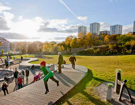7 Årstadalsparken, en grön lunga i en för övrigt urban miljö. Anders Jönsson Landskapsarkitekter. Foto: Kasper Dudzik T. v.