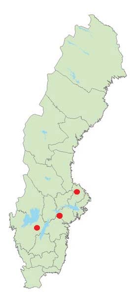 Figur 1. Karta över de tre områden inom vilka data samlades in för studien.