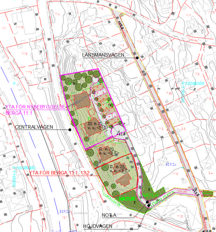 Figur 3: Planområdet situationsplan Föreslagen ny bebyggelse och dagvattensystem Detaljplanen föreslår en ny bebyggelse på 2st flerbostadshus med 18st lägenheter.