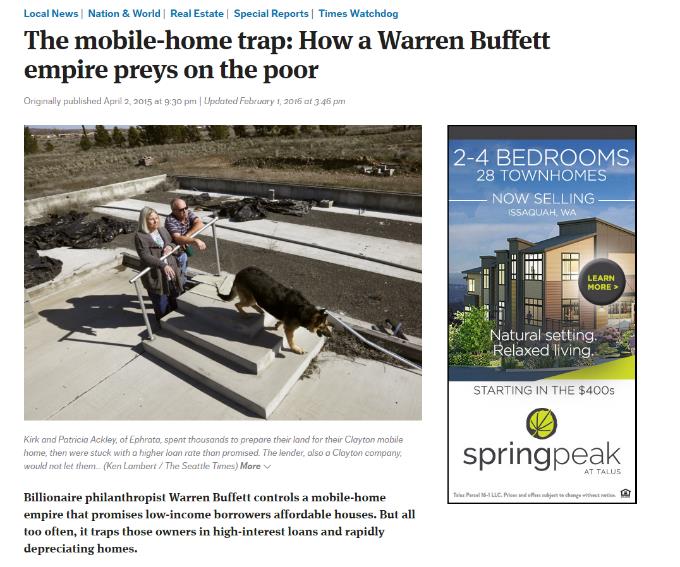 April 2, 2015 Buffett s mobile-home empire promises low-income Americans the dream of homeownership.