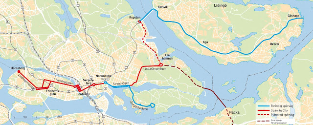 Saltsjöbanan hopkopplad med Värtabanan Tvärbanan kan kopplas ihop med Spårväg City, Lidingöbanan och t o m en framtida Värtabana med persontrafik.