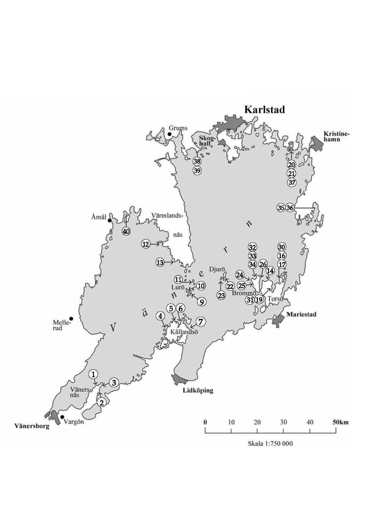 Metod Under augusti 2009 inventerades 88 stråk, fördelade på 34 delområden runt om Vänern, se figur 2.