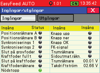 4.7.12 Ingångar och utgångar Fönstret visar ingångarna och utgångarna för PLS:en på var sin fl ik. Fliken Ingångar Bakom varje digital ingång fi nns en lampa som eventuellt avger en signal.