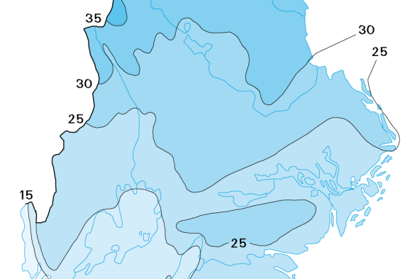 [mm] Figur 3-5. Uppmätt månadsmedelnederbörd (mm) 1961-1990 för stationer i Värmland; Lekvattnet (10211), Filipstad (9443), Arvika (9240) och Medhamn (9308).
