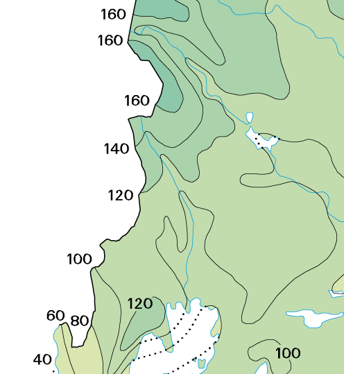 5.4 Snö För att beskriva snöns utveckling i framtiden används beräknat maximalt vatteninnehåll i snön under året och beräknat antal framtida snödagar.